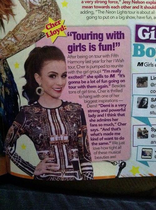 Cher Lloyd wspomniała o Demi w M Magazine